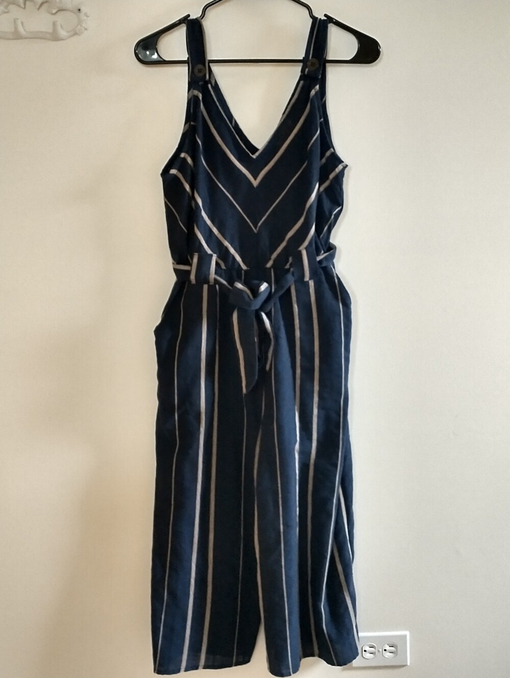 Universal Thread Navy and White Striped Sleeveless Wide Leg Jumpsuit S